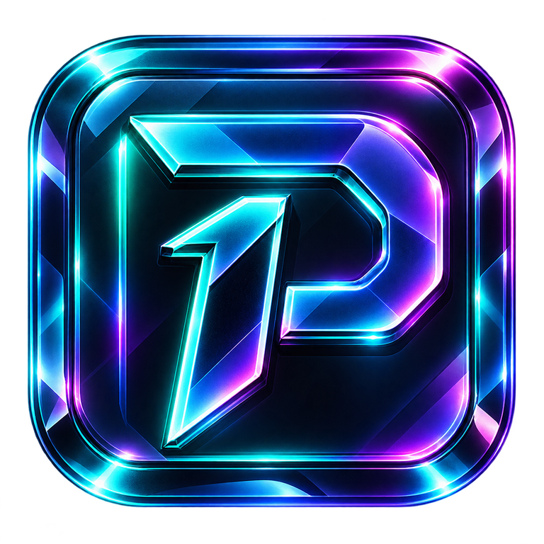 PAR1AH neon glass emblem in cyan and violet