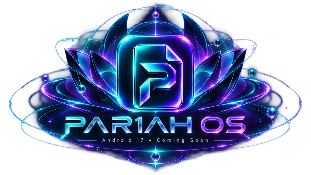 PAR1AH OS — Android 17, Coming Soon. Neon lotus and orbital emblem.